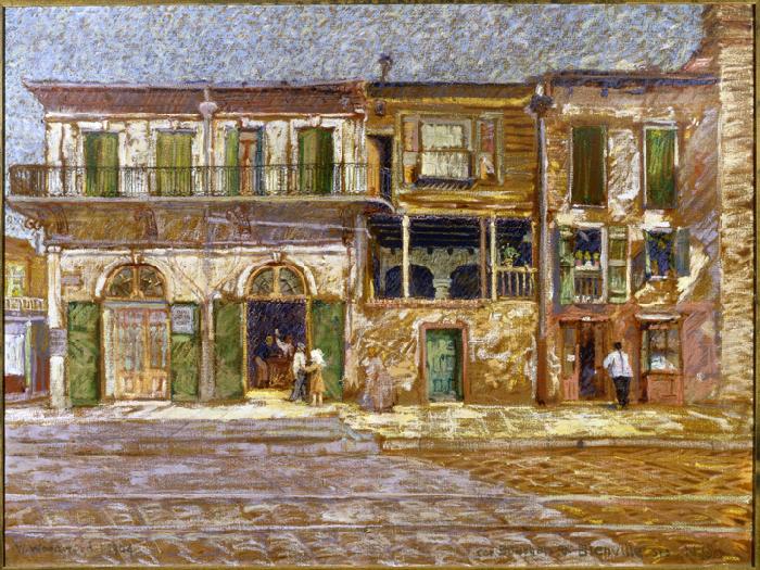 William Woodward Old Absinthe House, corner of Bourbon and Bienville Streets, New Orleans. Norge oil painting art